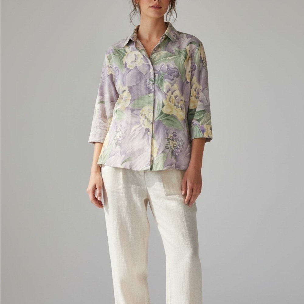 Vintage 1990s 14 Allison Daley Floral 3/4 Sleeve Blouse Cottagecore Garden Party